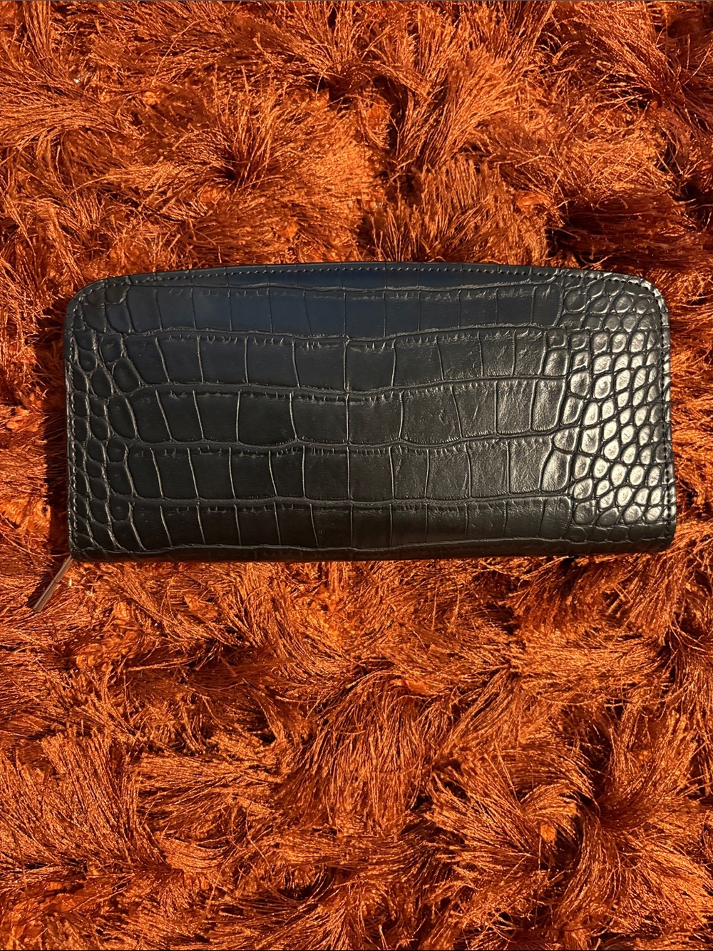 a new day Black Croc-Embossed Zip Card Holder Wallet
